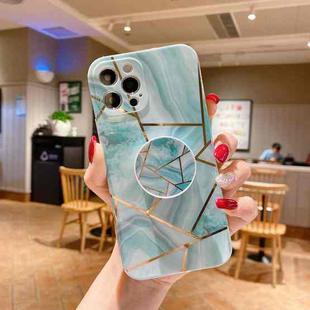 For iPhone 11 Marble Pattern Shockproof Protective Case with  Holder(Green)