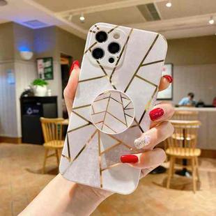 For iPhone 11 Marble Pattern Shockproof Protective Case with  Holder(White)