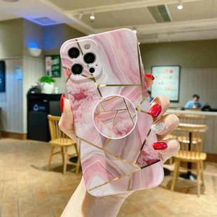 For iPhone 11 Pro Max Marble Pattern Shockproof Protective Case with  Holder(Pink)