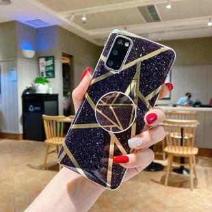 Marble Pattern Shockproof Protective Case with  Holder For Samsung Galaxy S20 Ultra(Black)