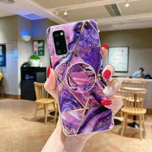 Marble Pattern Shockproof Protective Case with  Holder For Samsung Galaxy S20 Ultra(Purple)