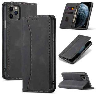 For iPhone 11 Pro Skin-feel Calfskin Texture Magnetic Dual-Fold Horizontal Flip Leather Case with Holder & Card Slots & Wallet (Black)