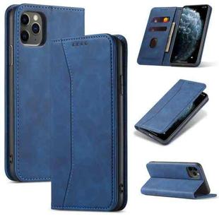 For iPhone 12 Pro Max Skin-feel Calfskin Texture Magnetic Dual-Fold Horizontal Flip Leather Case with Holder & Card Slots & Wallet(Blue)