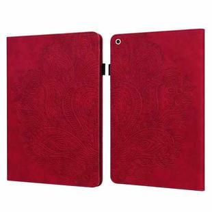 For iPad 10.2 2021 / 2020 / 2019 Peacock Embossed Pattern TPU + PU Horizontal Flip Leather Case with Holder & Card Slots & Wallet & Sleep / Wake-up Function(Red)