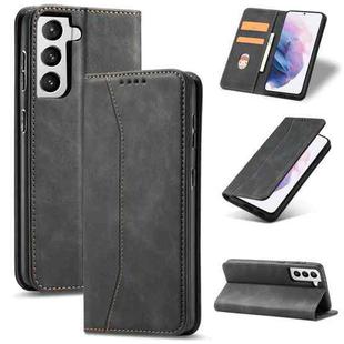 For Samsung Galaxy S21+ 5G Skin-feel Calfskin Texture Magnetic Dual-Fold Horizontal Flip Leather Case with Holder & Card Slots & Wallet(Black)