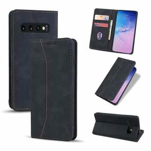 For Samsung Galaxy S10+ Skin-feel Calfskin Texture Magnetic Dual-Fold Horizontal Flip Leather Case with Holder & Card Slots & Wallet(Black)