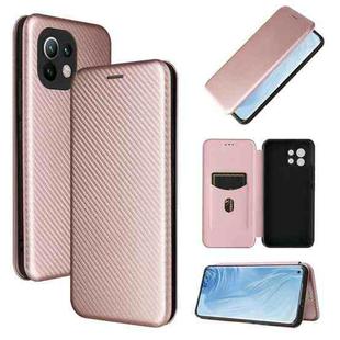 For Xiaomi Mi 11 Carbon Fiber Texture Horizontal Flip TPU + PC + PU Leather Case with Card Slot(Pink)