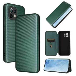 For Xiaomi Mi 11 Carbon Fiber Texture Horizontal Flip TPU + PC + PU Leather Case with Card Slot(Green)