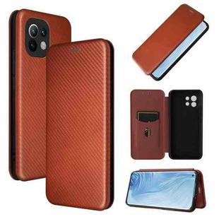 For Xiaomi Mi 11 Carbon Fiber Texture Horizontal Flip TPU + PC + PU Leather Case with Card Slot(Brown)