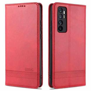 For Xiaomi Mi Note 10 Lite ZNS Magnetic Calf Texture Horizontal Flip Leather Case with Card Slots & Holder & Wallet(Red)