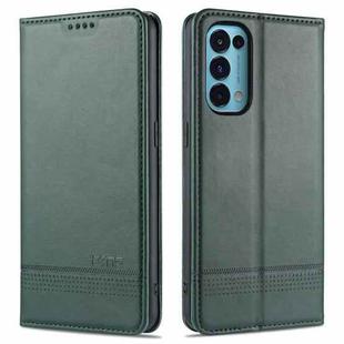 For Oppo Reno5 5G AZNS Magnetic Calf Texture Horizontal Flip Leather Case with Card Slots & Holder & Wallet(Dark Green)