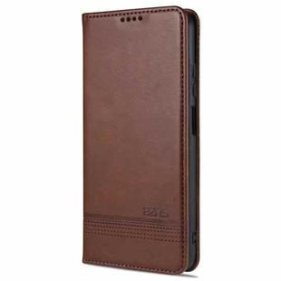 For Xiaomi Redmi Note 9 5G AZNS Magnetic Calf Texture Horizontal Flip Leather Case with Card Slots & Holder & Wallet(Dark Brown)