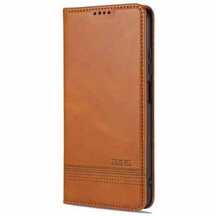 For Xiaomi Redmi Note 9 5G AZNS Magnetic Calf Texture Horizontal Flip Leather Case with Card Slots & Holder & Wallet(Light Brown)