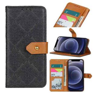 For iPhone 12 mini European Floral Embossed Copper Buckle Horizontal Flip PU Leather Case with Holder & Card Slots & Wallet & Photo Frame (Black)