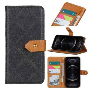For iPhone 12 / 12 Pro European Floral Embossed Copper Buckle Horizontal Flip PU Leather Case with Holder & Card Slots & Wallet & Photo Frame(Black)