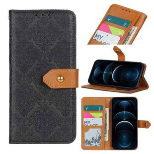 For iPhone 12 Pro Max European Floral Embossed Copper Buckle Horizontal Flip PU Leather Case with Holder & Card Slots & Wallet & Photo Frame(Black)