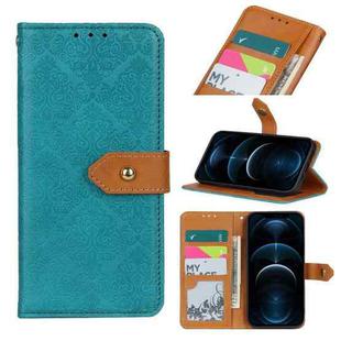 For iPhone 12 Pro Max European Floral Embossed Copper Buckle Horizontal Flip PU Leather Case with Holder & Card Slots & Wallet & Photo Frame(Blue)