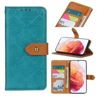 For Samsung Galaxy S21 5G European Floral Embossed Copper Buckle Horizontal Flip PU Leather Case with Holder & Card Slots & Wallet & Photo Frame(Blue)