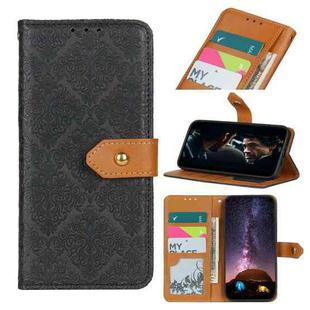 For LG K52 / K62 / Q52 European Floral Embossed Copper Buckle Horizontal Flip PU Leather Case with Holder & Card Slots & Wallet & Photo Frame(Black)