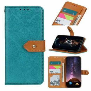 For LG K52 / K62 / Q52 European Floral Embossed Copper Buckle Horizontal Flip PU Leather Case with Holder & Card Slots & Wallet & Photo Frame(Blue)