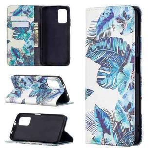 For Xiaomi Poco M3 Colored Drawing Pattern Invisible Magnetic Horizontal Flip PU Leather Case with Holder & Card Slots & Wallet(Blue Leaf)