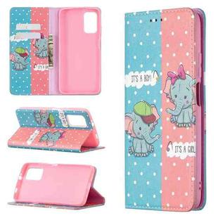 For Xiaomi Poco M3 Colored Drawing Pattern Invisible Magnetic Horizontal Flip PU Leather Case with Holder & Card Slots & Wallet(Elephant)