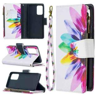 For Samsung Galaxy A52 5G / 4G Colored Drawing Pattern Zipper Horizontal Flip Leather Case with Holder & Card Slots & Wallet(Sun Flower)