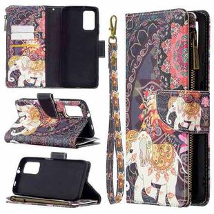 For Xiaomi Poco M3 Colored Drawing Pattern Zipper Horizontal Flip Leather Case with Holder & Card Slots & Wallet(Flower Elephants)