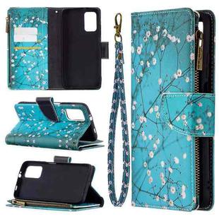 For Xiaomi Poco M3 Colored Drawing Pattern Zipper Horizontal Flip Leather Case with Holder & Card Slots & Wallet(Plum Blossom)