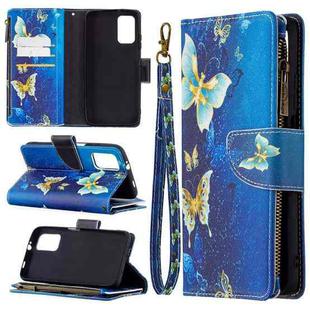 For Xiaomi Poco M3 Colored Drawing Pattern Zipper Horizontal Flip Leather Case with Holder & Card Slots & Wallet(Gold Butterfly)