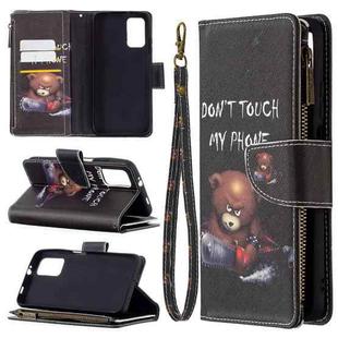 For Xiaomi Poco M3 Colored Drawing Pattern Zipper Horizontal Flip Leather Case with Holder & Card Slots & Wallet(Bear)