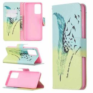 For Samsung Galaxy A72 5G / 4G Colored Drawing Pattern Horizontal Flip Leather Case with Holder & Card Slots & Wallet(Feather)