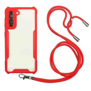 For Samsung Galaxy S21 5G Acrylic + Color TPU Shockproof Case with Neck Lanyard(Red)