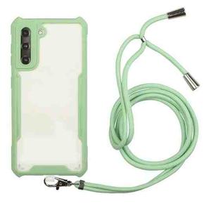 For Samsung Galaxy S21+ 5G Acrylic + Color TPU Shockproof Case with Neck Lanyard(Avocado)