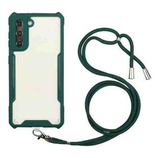For Samsung Galaxy S21+ 5G Acrylic + Color TPU Shockproof Case with Neck Lanyard(Dark Green)