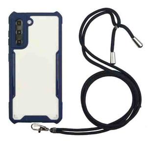 For Samsung Galaxy S21+ 5G Acrylic + Color TPU Shockproof Case with Neck Lanyard(Dark Blue)
