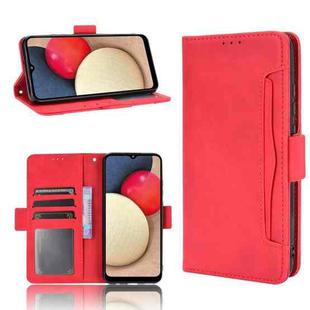 For Samsung Galaxy A02s Skin Feel Calf Pattern Horizontal Flip Leather Case with Holder & Card Slots & Photo Frame(Red)