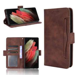 For Samsung Galaxy S21 Ultra 5G Skin Feel Calf Pattern Horizontal Flip Leather Case with Holder & Card Slots & Photo Frame(Brown)