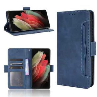 For Samsung Galaxy S21 Ultra 5G Skin Feel Calf Pattern Horizontal Flip Leather Case with Holder & Card Slots & Photo Frame(Blue)