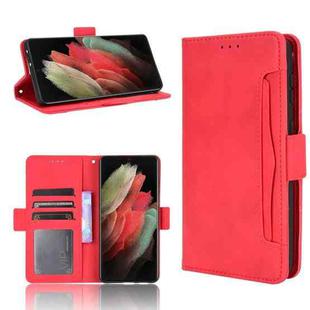 For Samsung Galaxy S21 Ultra 5G Skin Feel Calf Pattern Horizontal Flip Leather Case with Holder & Card Slots & Photo Frame(Red)
