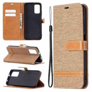 For Xiaomi Poco M3 Color Matching Denim Texture Horizontal Flip Leather Case with Holder & Card Slots & Wallet & Lanyard(Brown)