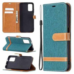 For Xiaomi Poco M3 Color Matching Denim Texture Horizontal Flip Leather Case with Holder & Card Slots & Wallet & Lanyard(Green)