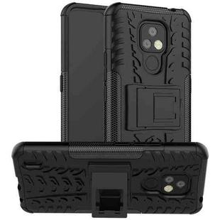 For Motorola Moto E7 Tire Texture Shockproof TPU+PC Protective Case with Holder(Black)