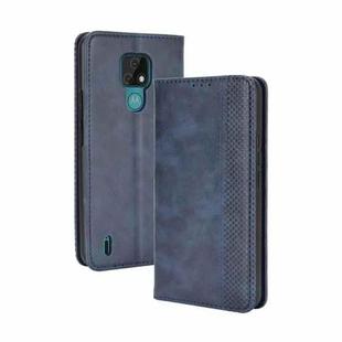 For Motorola Moto E7 Magnetic Buckle Retro Crazy Horse Texture Horizontal Flip Leather Case with Holder & Card Slots & Photo Frame(Blue)
