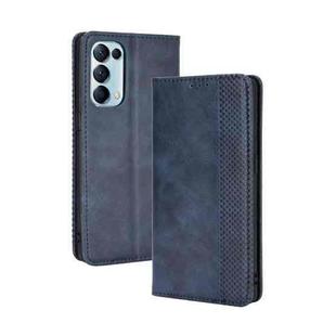 For OPPO Reno5 5G Magnetic Buckle Retro Crazy Horse Texture Horizontal Flip Leather Case with Holder & Card Slots & Photo Frame(Blue)
