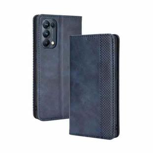 For OPPO Reno5 Pro 5G Magnetic Buckle Retro Crazy Horse Texture Horizontal Flip Leather Case with Holder & Card Slots & Photo Frame(Blue)