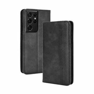 For Samsung Galaxy S21 Ultra 5G Magnetic Buckle Retro Crazy Horse Texture Horizontal Flip Leather Case with Holder & Card Slots & Photo Frame(Black)