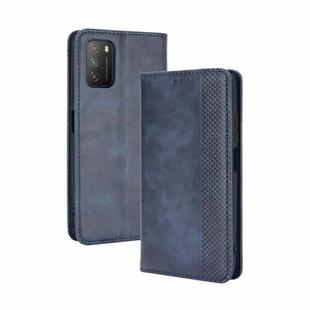 For Xiaomi Poco M3 Magnetic Buckle Retro Crazy Horse Texture Horizontal Flip Leather Case with Holder & Card Slots & Photo Frame(Blue)