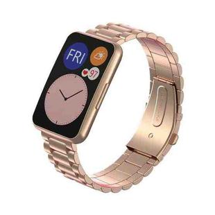For Huawei Watch Fit Three-beads Metal Watch Band(Rose Gold)