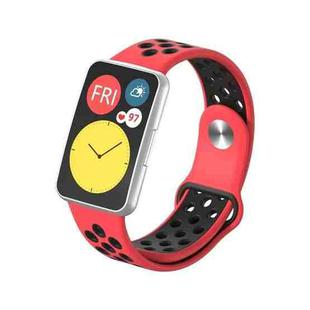 For Huawei Watch Fit Silicone Two-color Reverse Buckle Watch Band(Red Black)